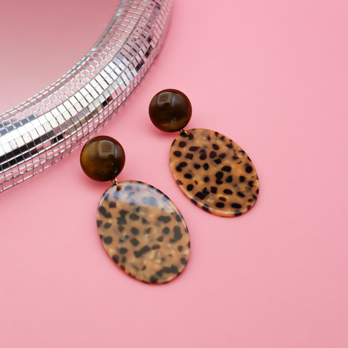 Boucles d'oreilles Inès - Chocolat et Léopard