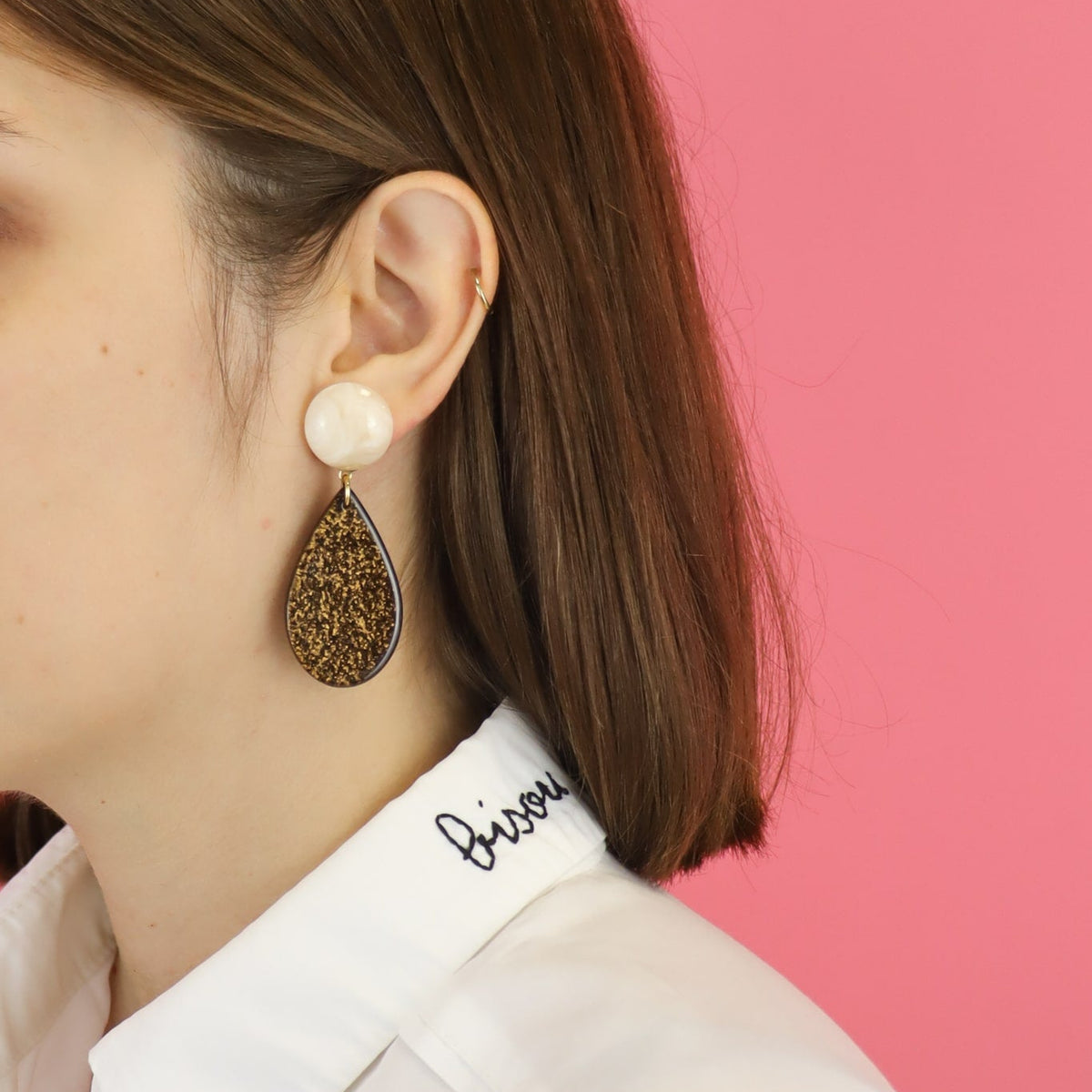 Boucles Giulia – Crème marbré et Marron pailleté