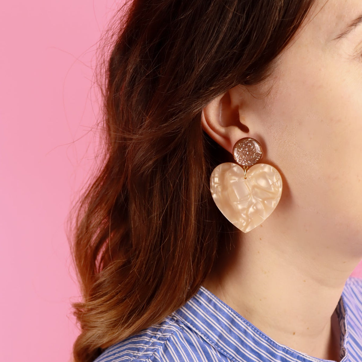 Boucles Coeur - Paillettés champagne et beige