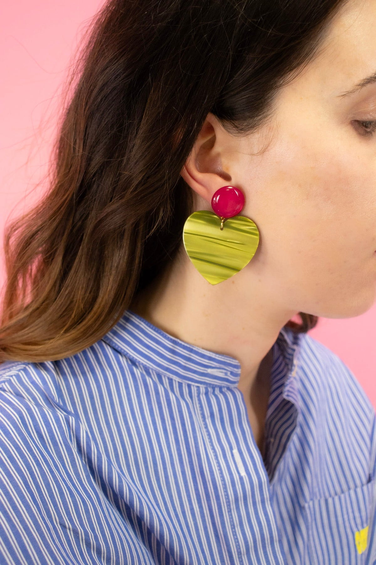 Boucles Coeur - Fushia et pistache