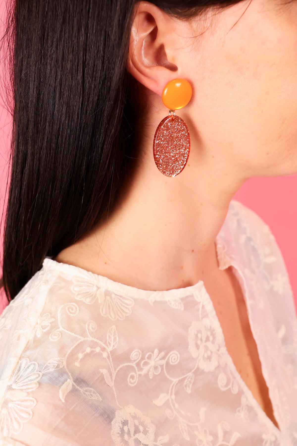 Boucles d'oreilles Lina - Orange et corail pailleté