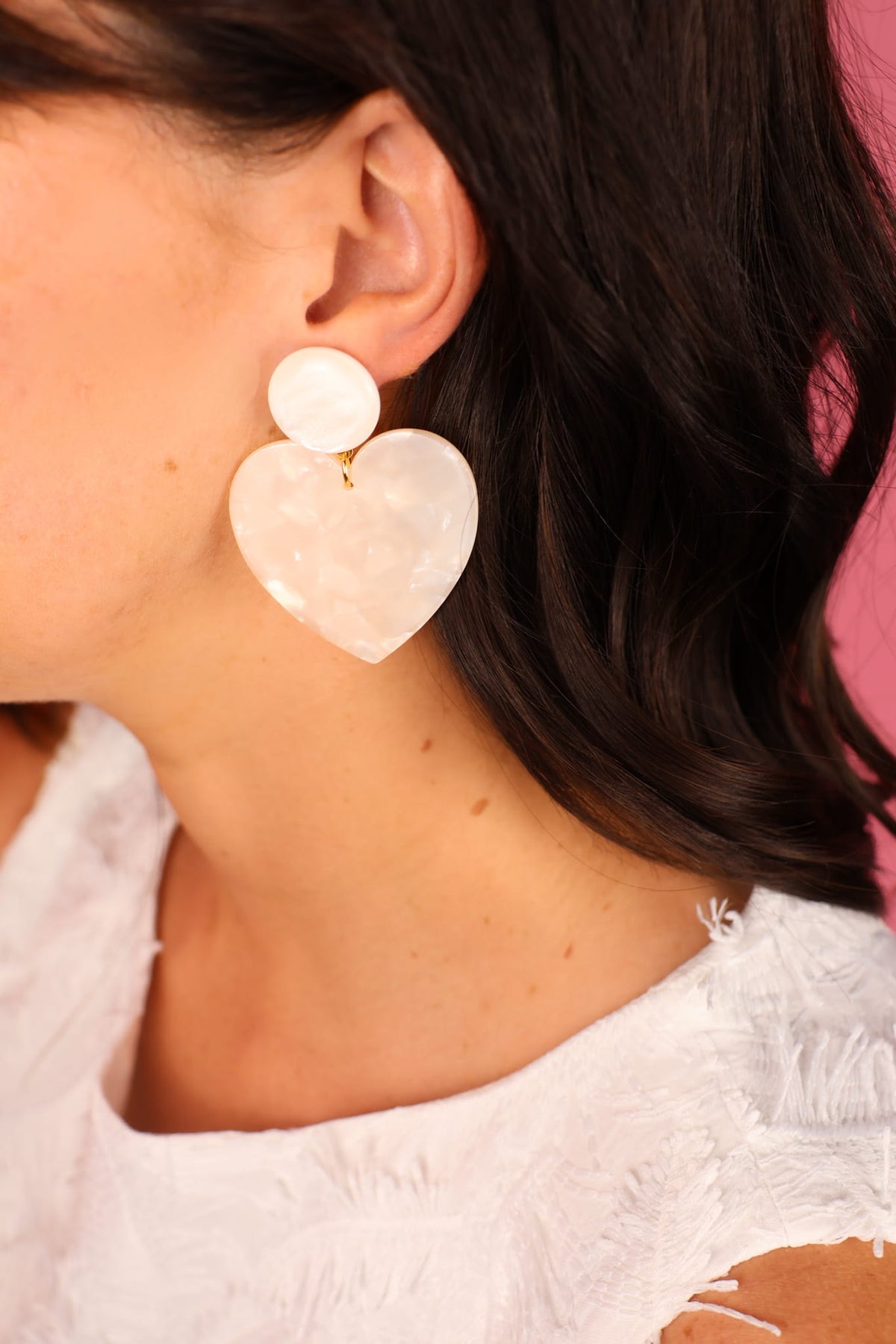 Boucles d’oreilles Cœur – Blanc et blanc cassé